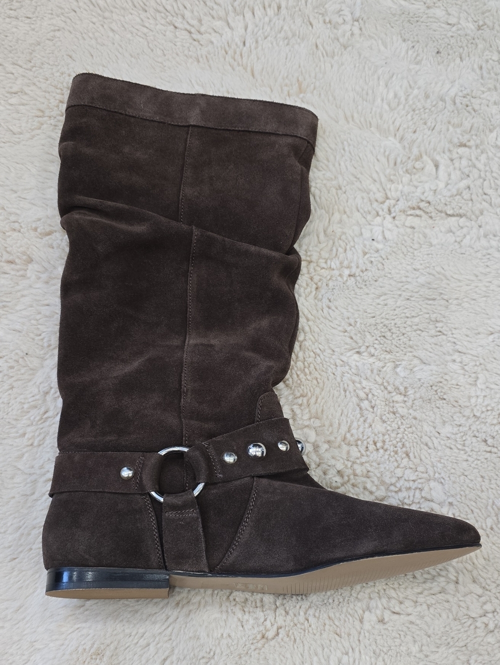 Free People Dark Brown Suede Mid-Calf Boots with Ring Accent